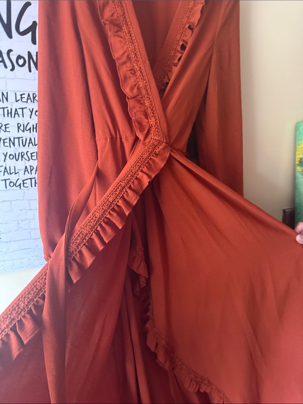 Simplee Rust Orange Ruffle Wrap Maxi Dress - Picture 3 of 7